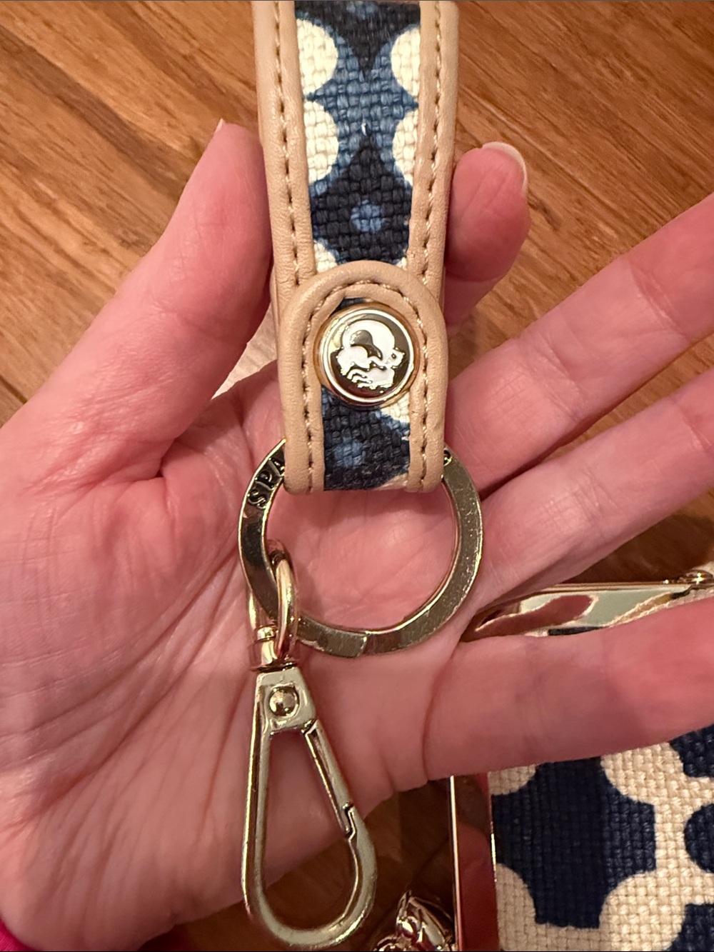 Spartina 449 Navy and Cream Geometric Kiss-Lock Coin Purse with Key Fob - Picture 12 of 13
